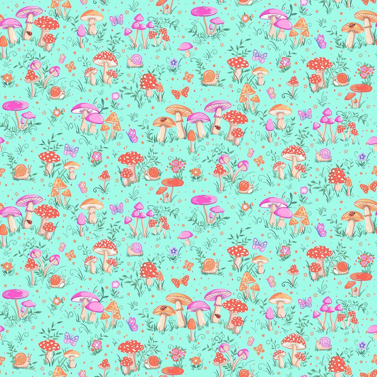 Fairy Dust - Toadstool - Turquoise M051T Makower UK