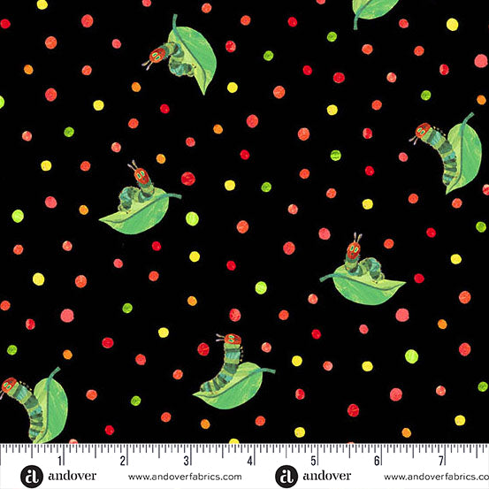 The Very Hungry Caterpillar A1438K Black Leafing Around Andover fabrics