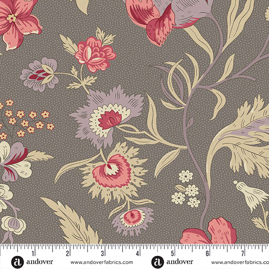 Wildflower Cottage by Renée Nanneman A1590C Pewter Wildflowers Andover Fabrics