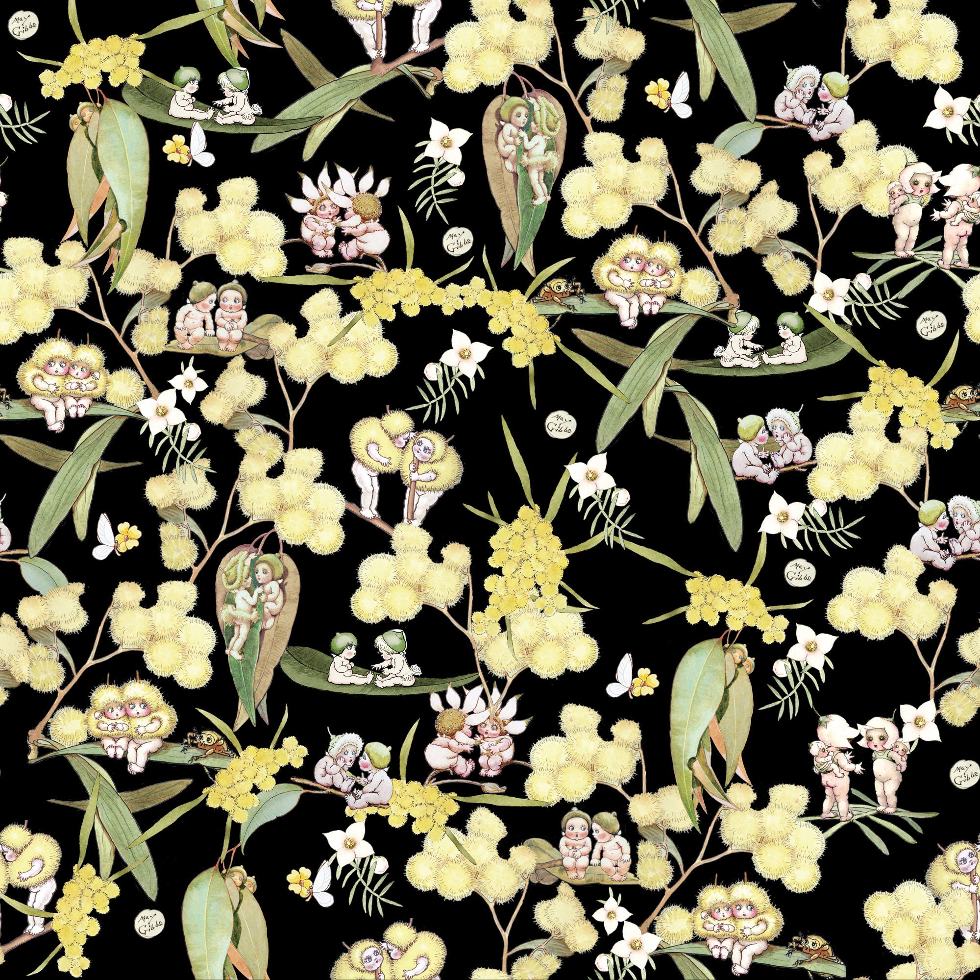 May Gibbs Collection - Gumnut Gossiping Black - MG1017 Devonstone Collection