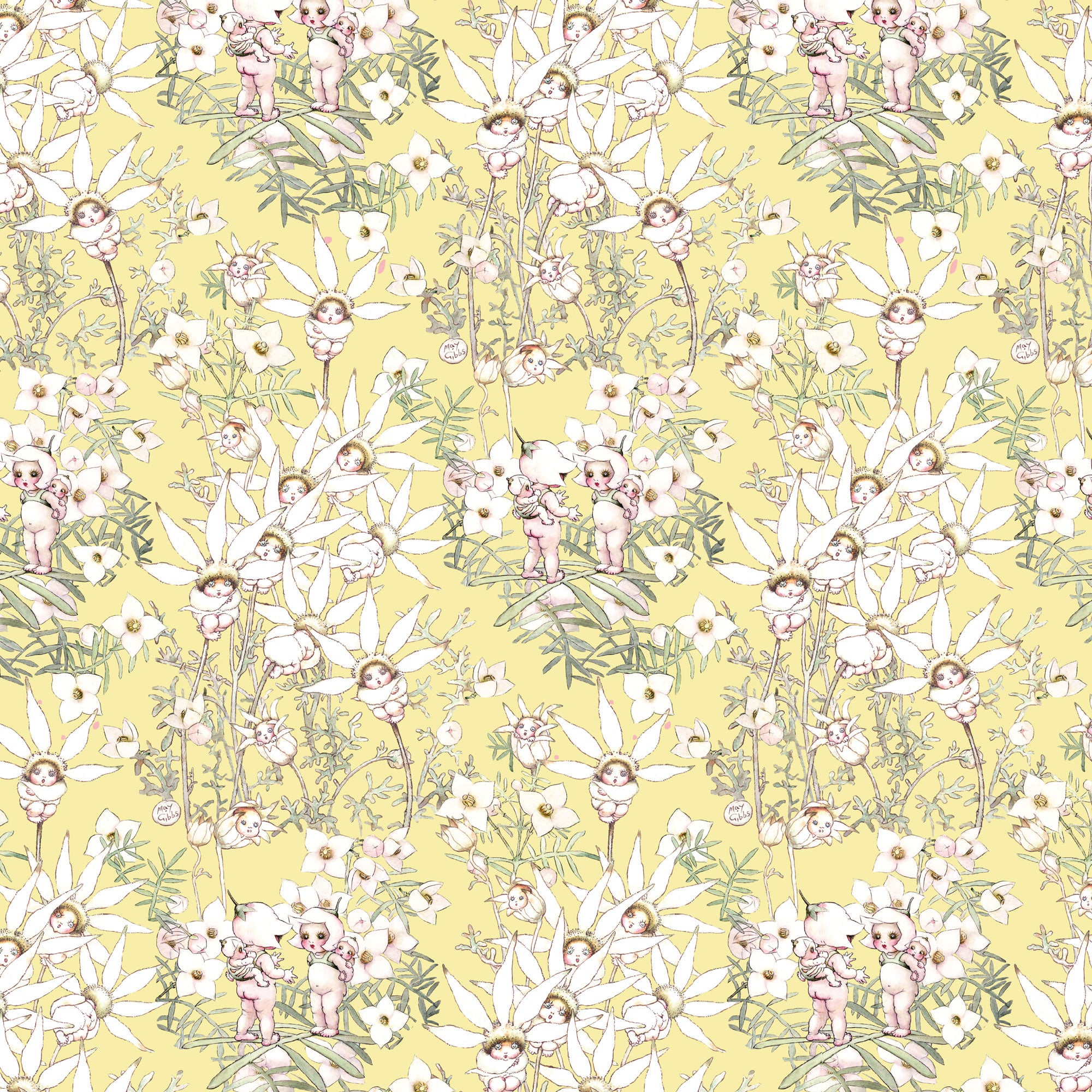 May Gibbs Collection - Pastel Flowers Yellow - MG1021 Devonstone Collection