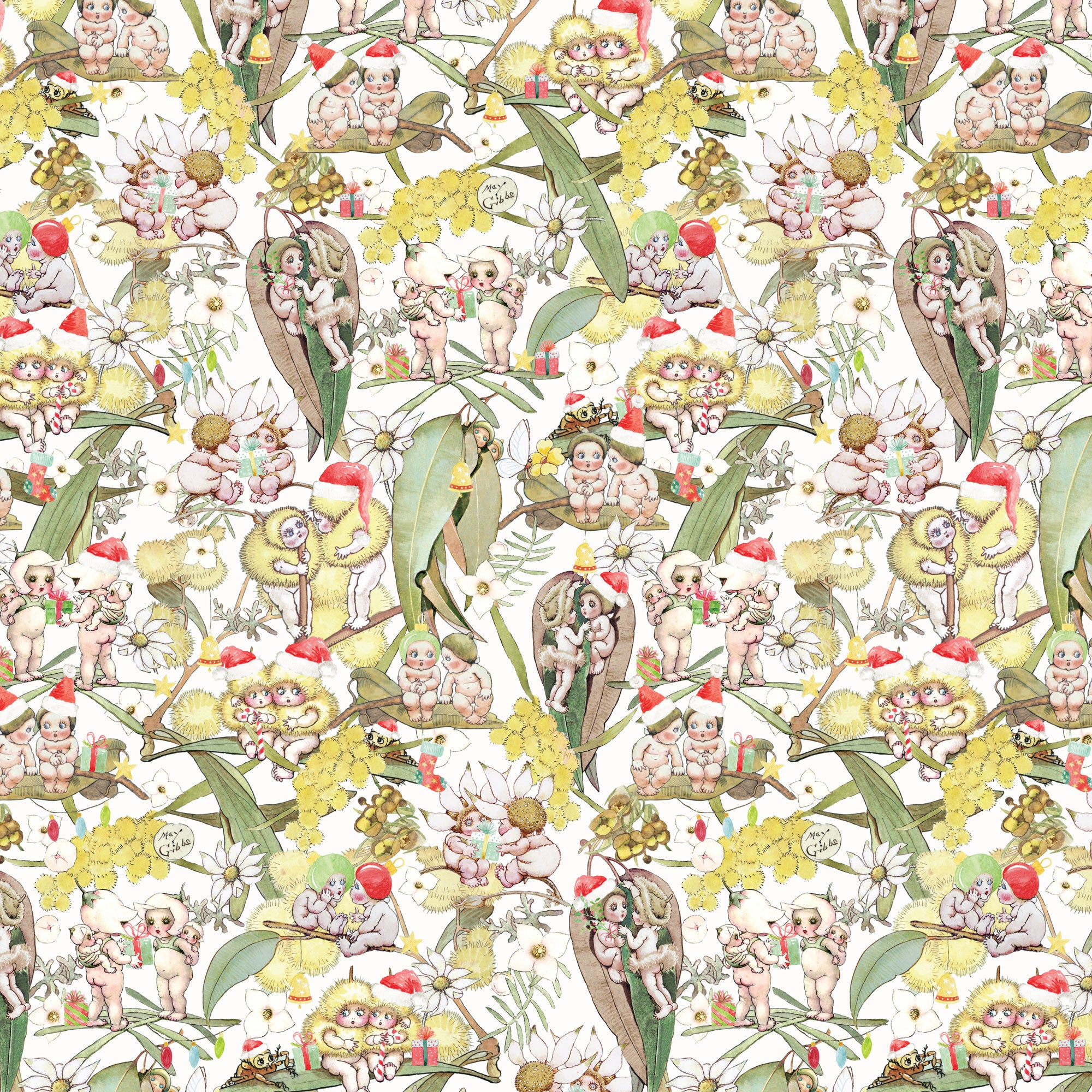 May Gibbs Christmas - Gossiping Gumnuts White - MG1033 Devonstone Collection