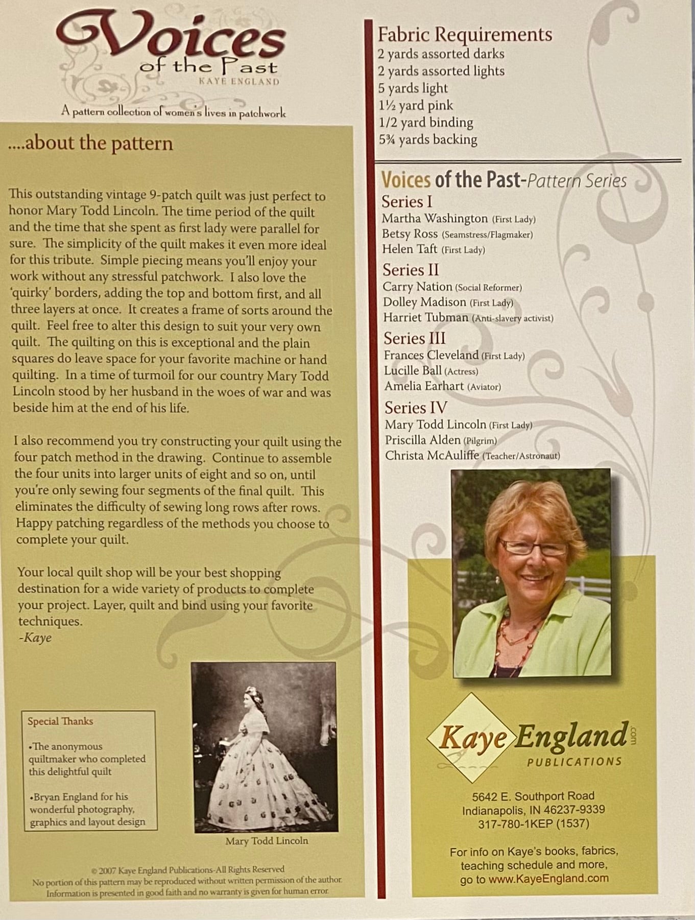 Kaye England Signature Voices of the Past Mary Todd Lincoln