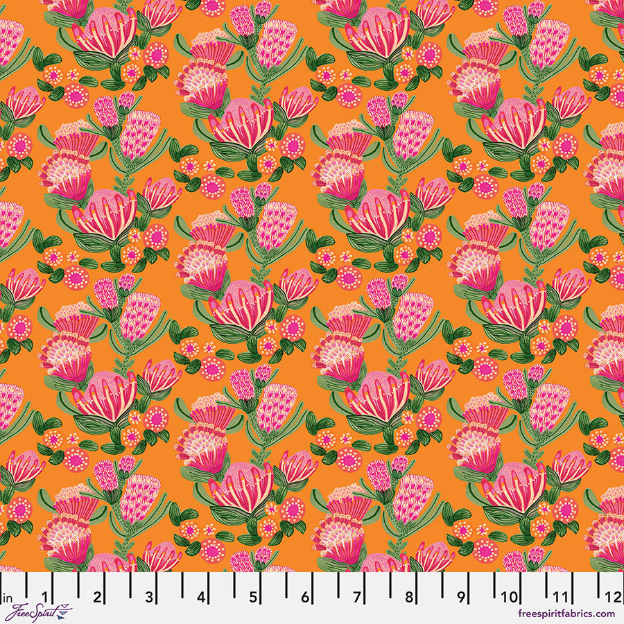 Paradise Blooms - Cascading Proteas - Tangerine PWKI008.TANGERINE FreeSpirit Fabrics