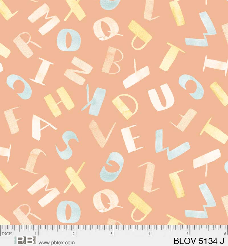 P&B Textiles Bunny Love Tossed Alphabet BLOV-05134J Coral