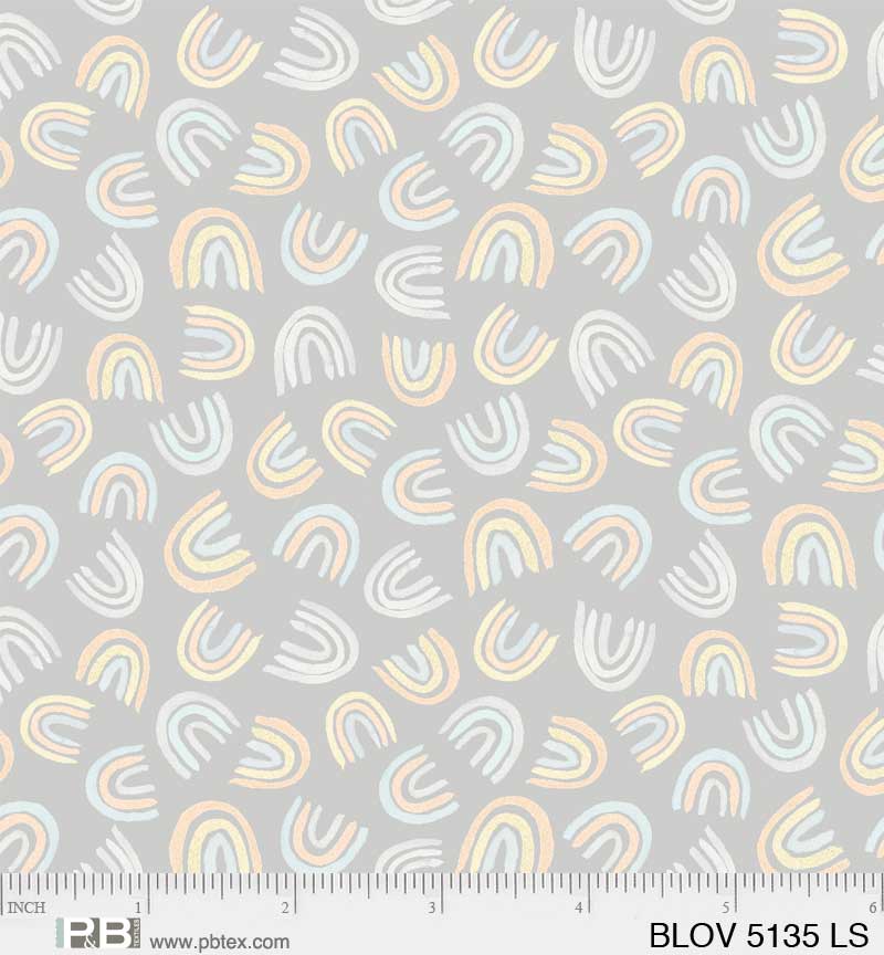 P&B Textiles Bunny Love Tossed Rainbows BLOV-05135LS Light Gray