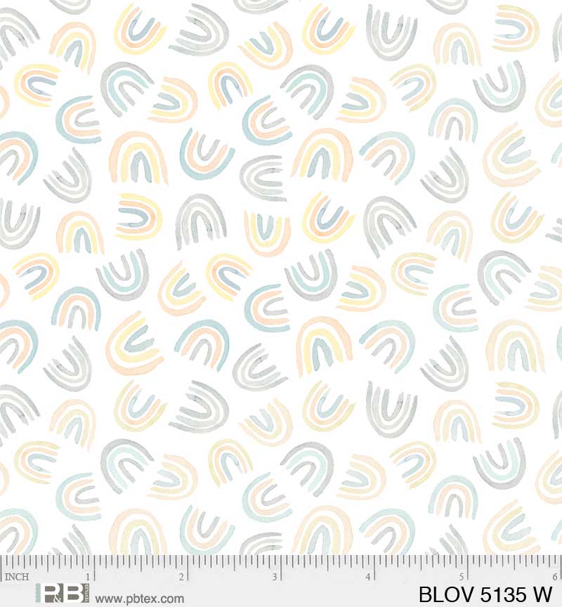 P&B Textiles Bunny Love Tossed Rainbows BLOV-05135W White