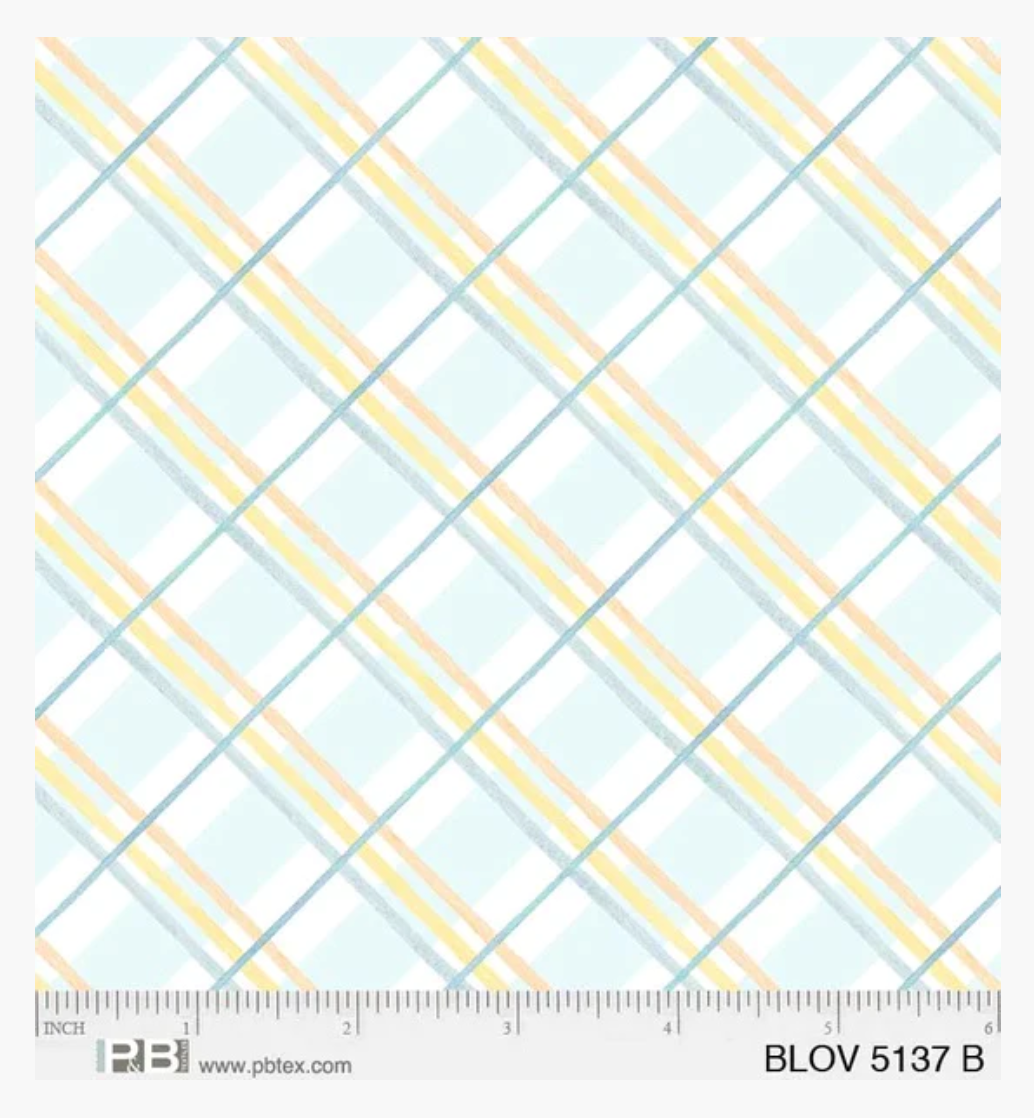 P&B Textiles Bunny Love Bias Plaid BLOV-05137B Blue