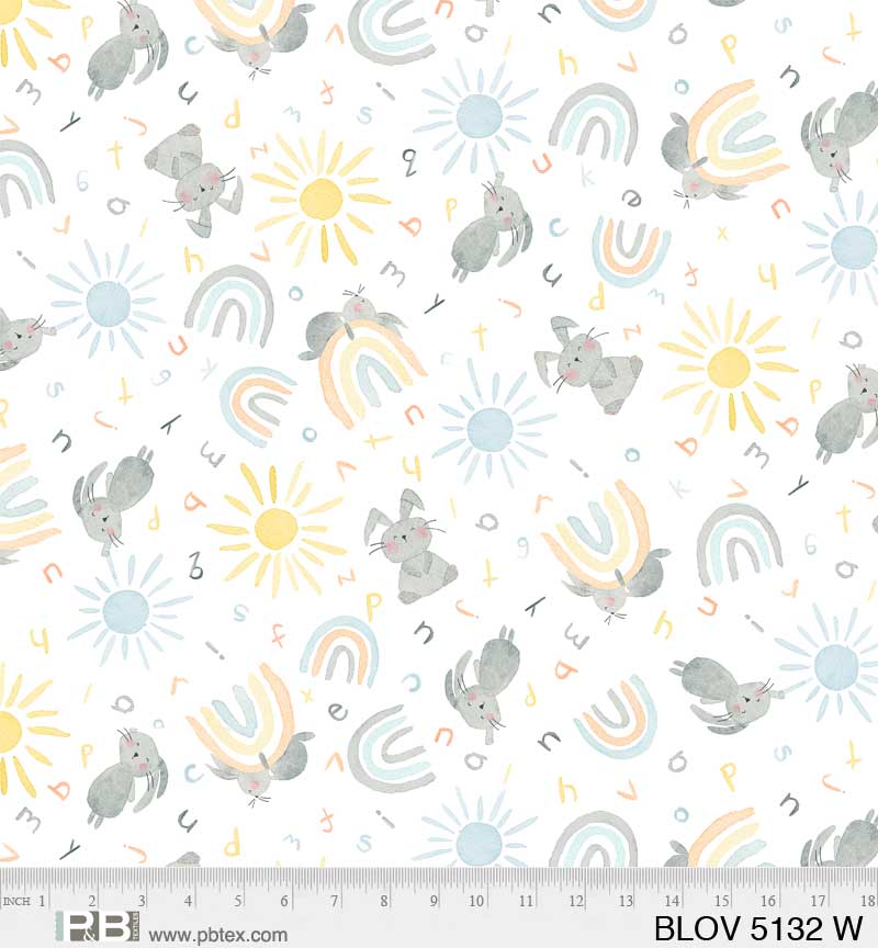 P&B Textiles Bunny Love Tossed Bunnies BLOV-05132W White