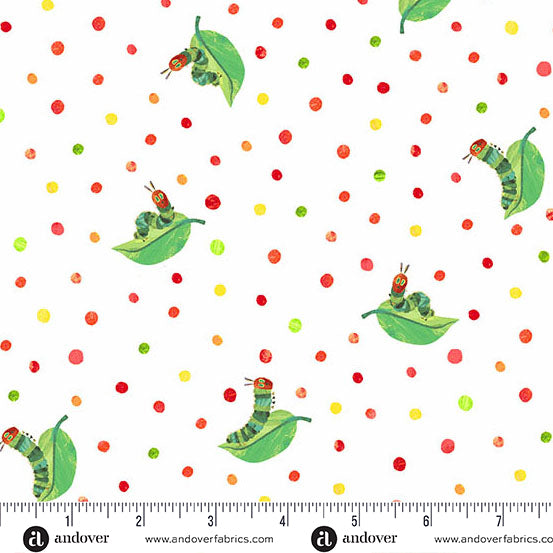 The Very Hungry Caterpillar A1438L White Leafing Around Andover fabrics