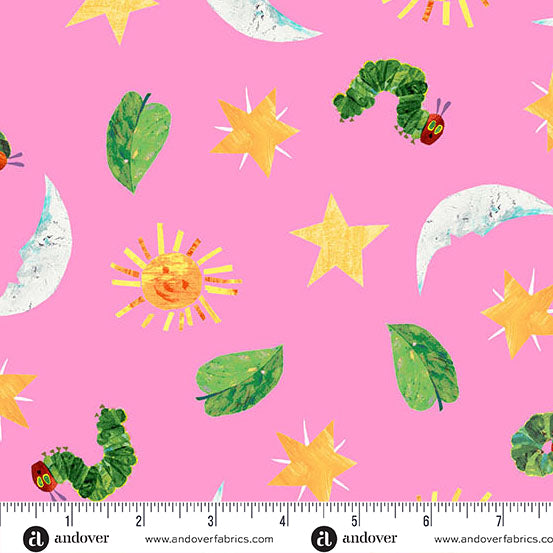 The Very Hungry Caterpillar A1439E Pink Sun, Moon, and Stars Andover fabrics