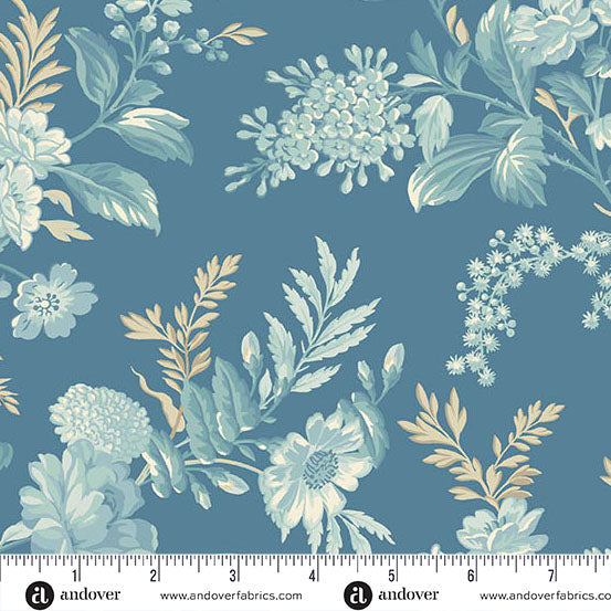 Sewing Bird by Laundry Basket Quilts A1600B Indigo Bed of Roses Andover Fabrics