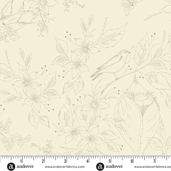 Sewing Bird by Laundry Basket Quilts A1602L Sand Sewing Bird Andover Fabrics