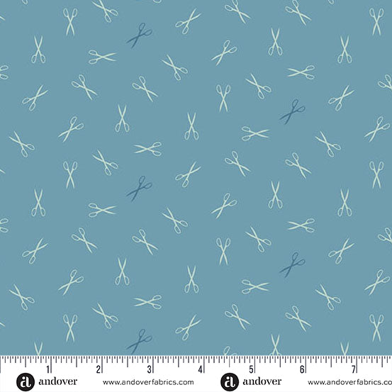 Sewing Bird by Laundry Basket Quilts A1612B Azure Good Scissors Andover Fabrics