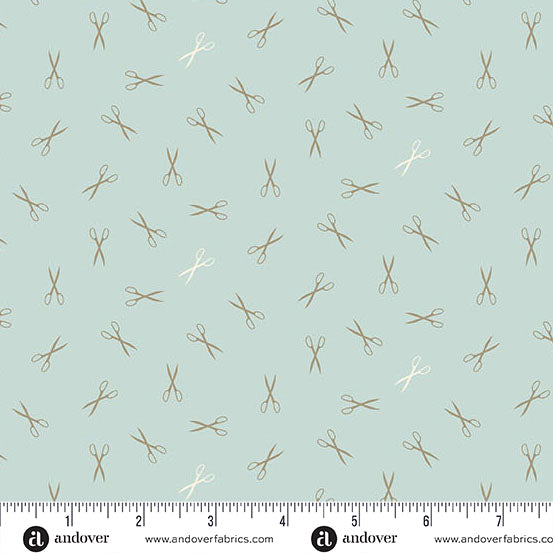Sewing Bird by Laundry Basket Quilts A1612LB Blue Quartz Good Scissors Andover Fabrics