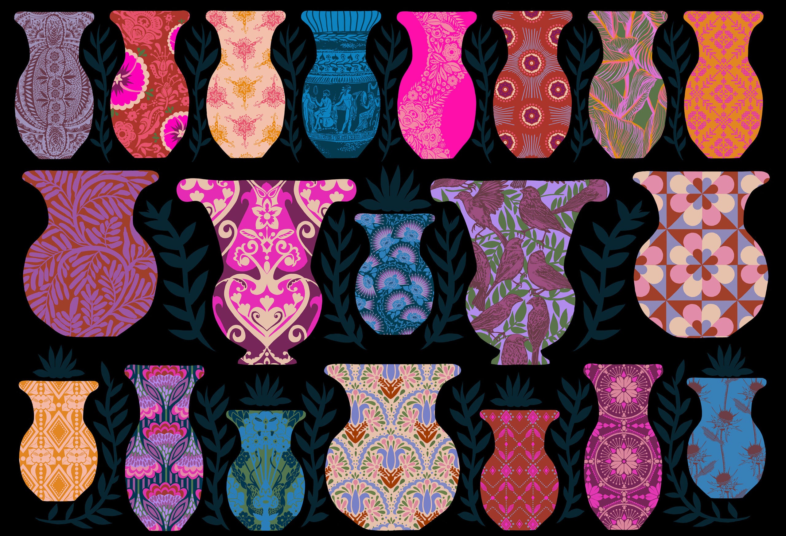 Anniversary Vases - PANEL - Rhapsody by Anna Maria Textiles - AMT173-99