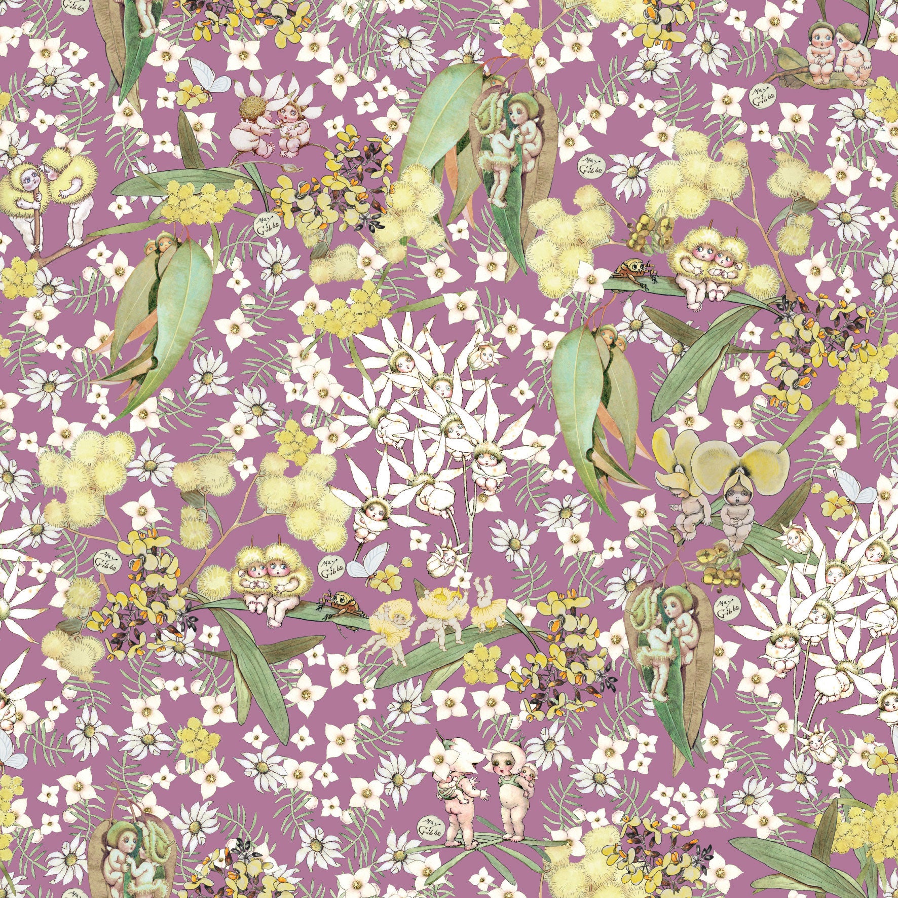 May Gibbs Collection - Gumnut Gossips Mauve - MG1008 Devonstone Collection