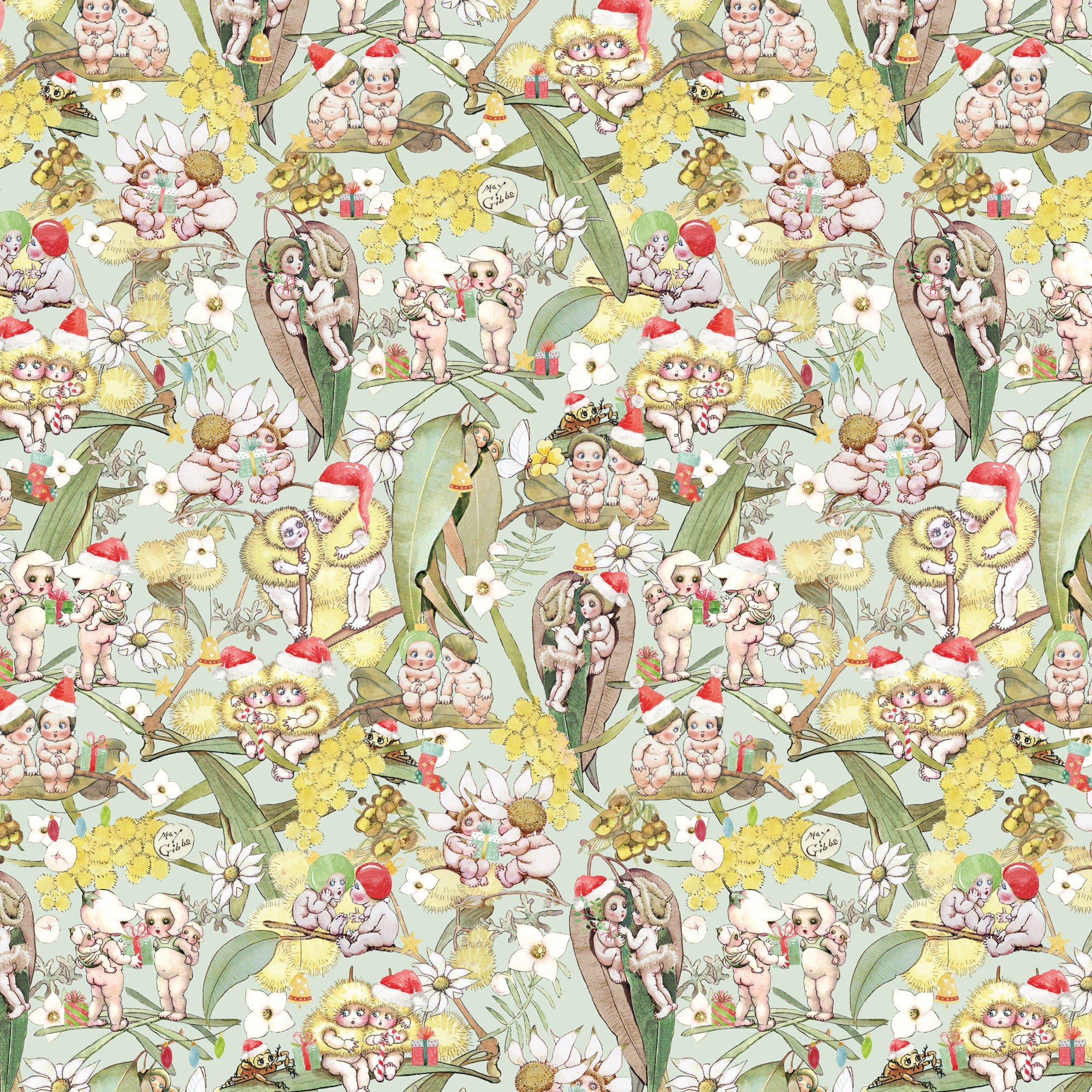 May Gibbs Christmas - Gossiping Gumnuts LT Green - MG1032 Devonstone Collection
