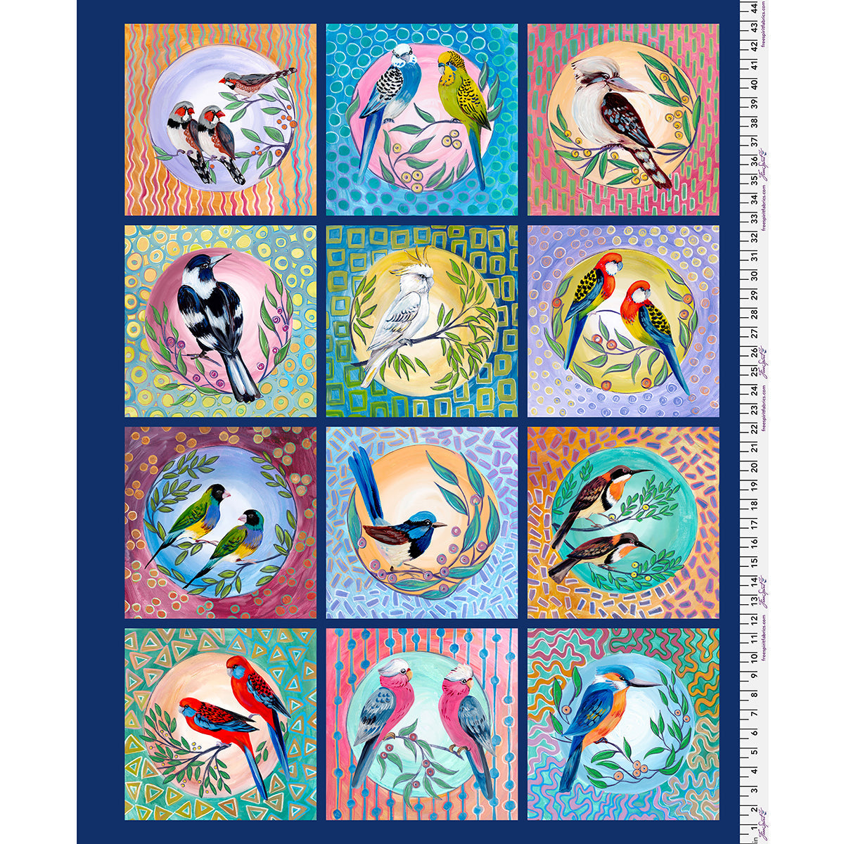 Helen Godden - Birds of a Feather - Bird Blocks-Panel - PWHG015.Panel - FreeSpirit Fabrics