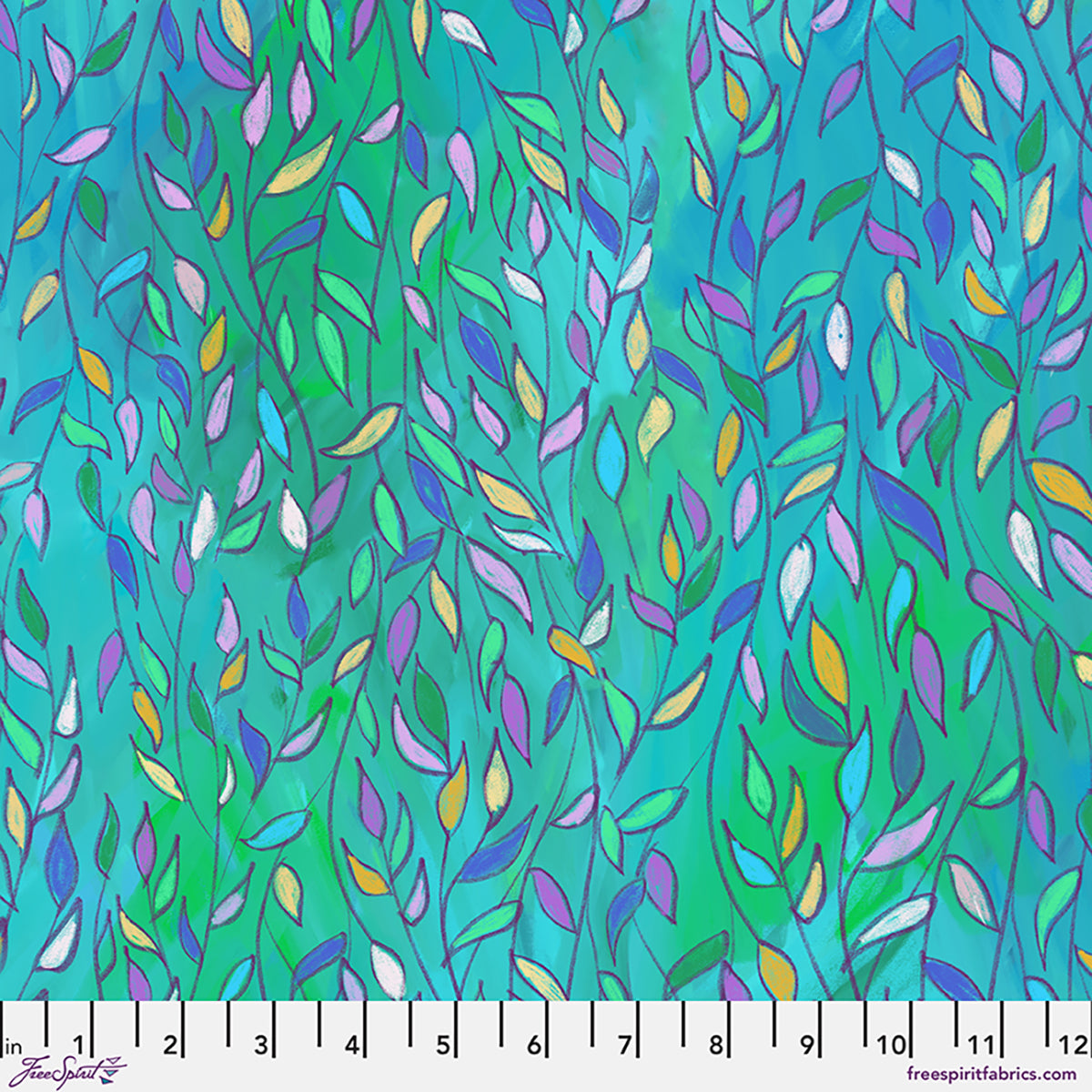 Helen Godden - Birds of a Feather - Leaves - Jade - PWHG025.JADE - FreeSpirit Fabrics